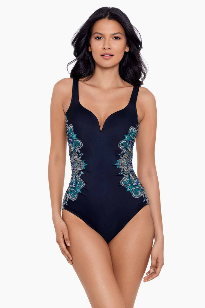 Dreamsuit By Miracle Brand Slimming Control Wrap One Piece Swimsuit Size 10  Flor