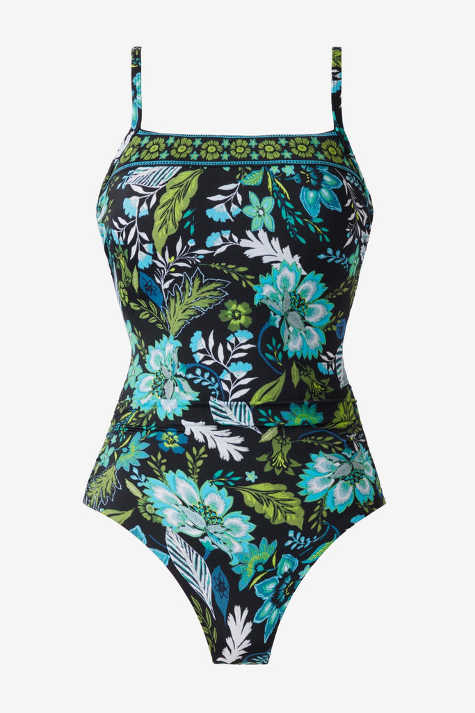 Multicolored floral printed one-piece swimsuit