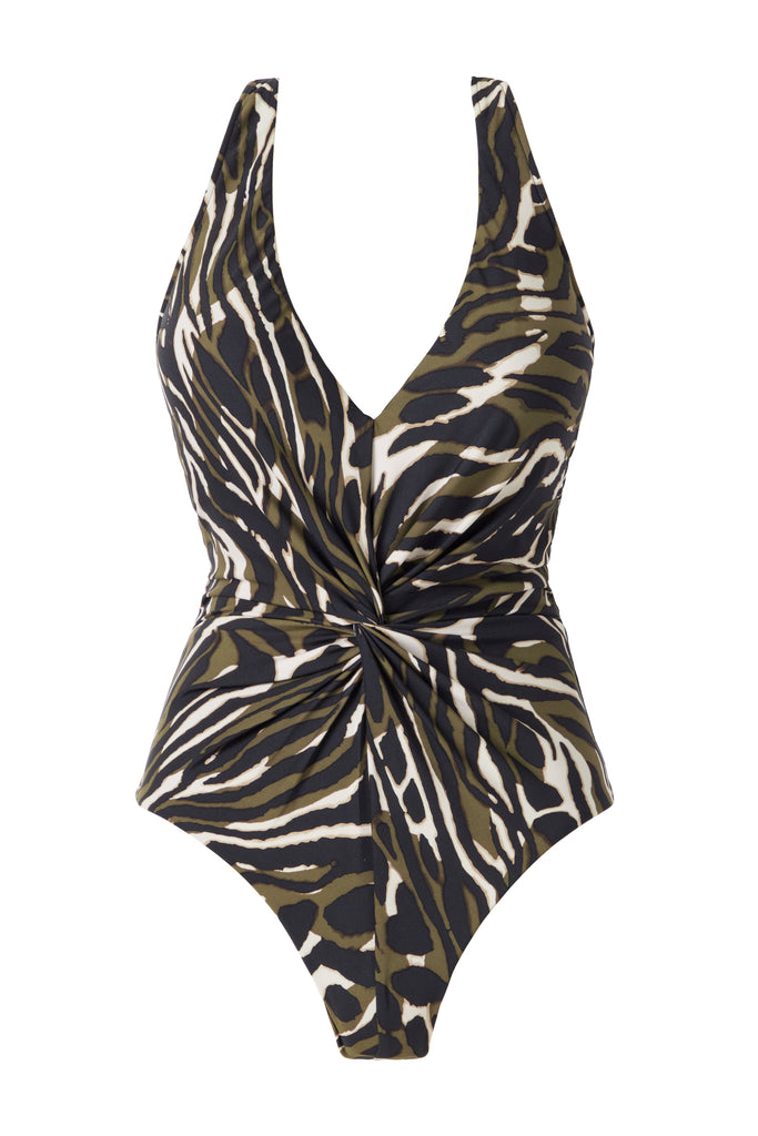 Multicolored animal print one-piece swimsuit