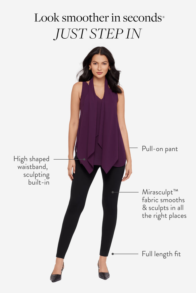 Infographic of a woman highlighting points of the mirasculpt leggings