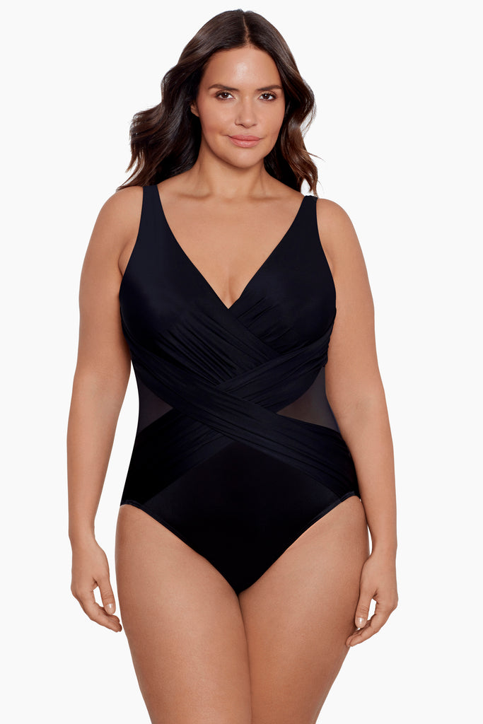 Miraclesuit Tummy Control Swimsuit Plus Illusionists Crossover with Mesh