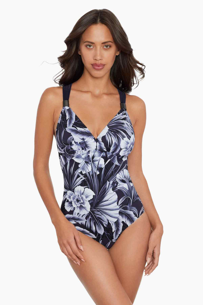 Woman in a a stylish swim suit.