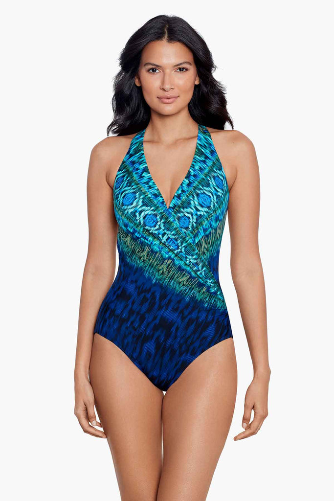 Woman in a miracle one piece swim suit.